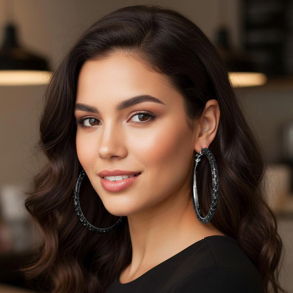 Oversized Baguette Rhinestone Embellished Hoop Earrings