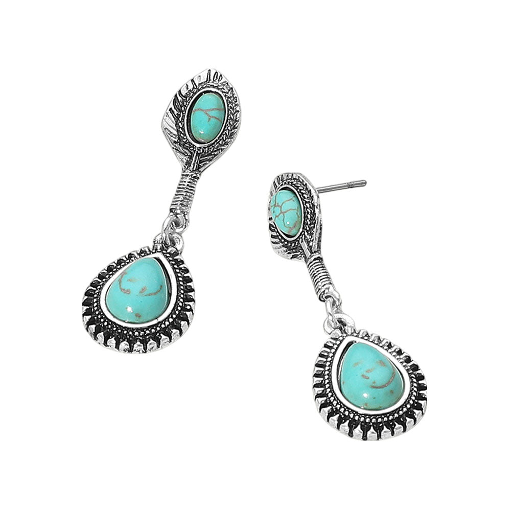 Boho Vintage Western Turquoise Teardrop Dangle Earrings