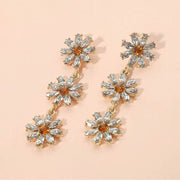 Stone Cluster Triple Flower Link Dropdown Earrings