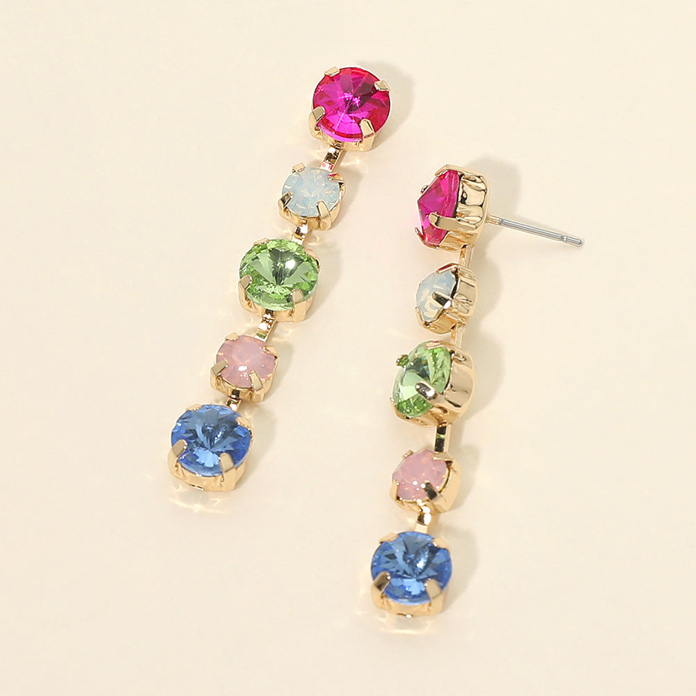 Gold Dipped Round Stone Cluster Link Drop Earrings