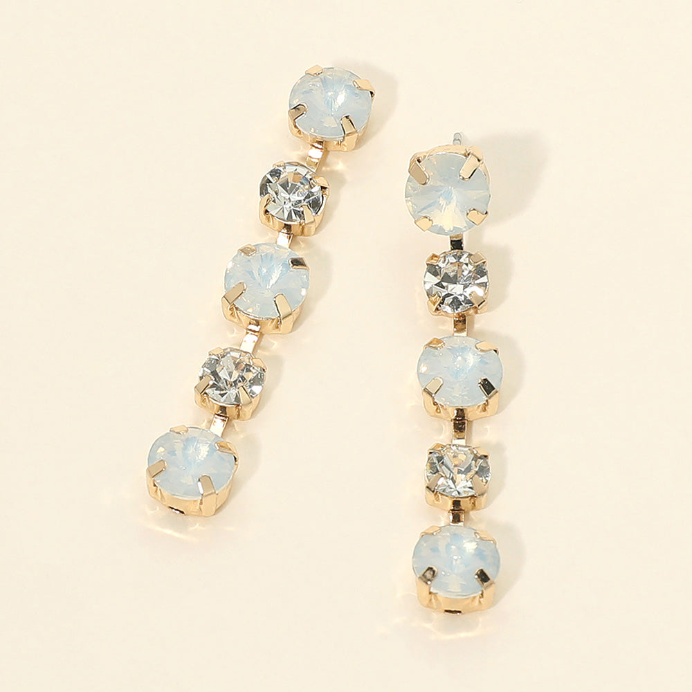 Gold Dipped Round Stone Cluster Link Drop Earrings