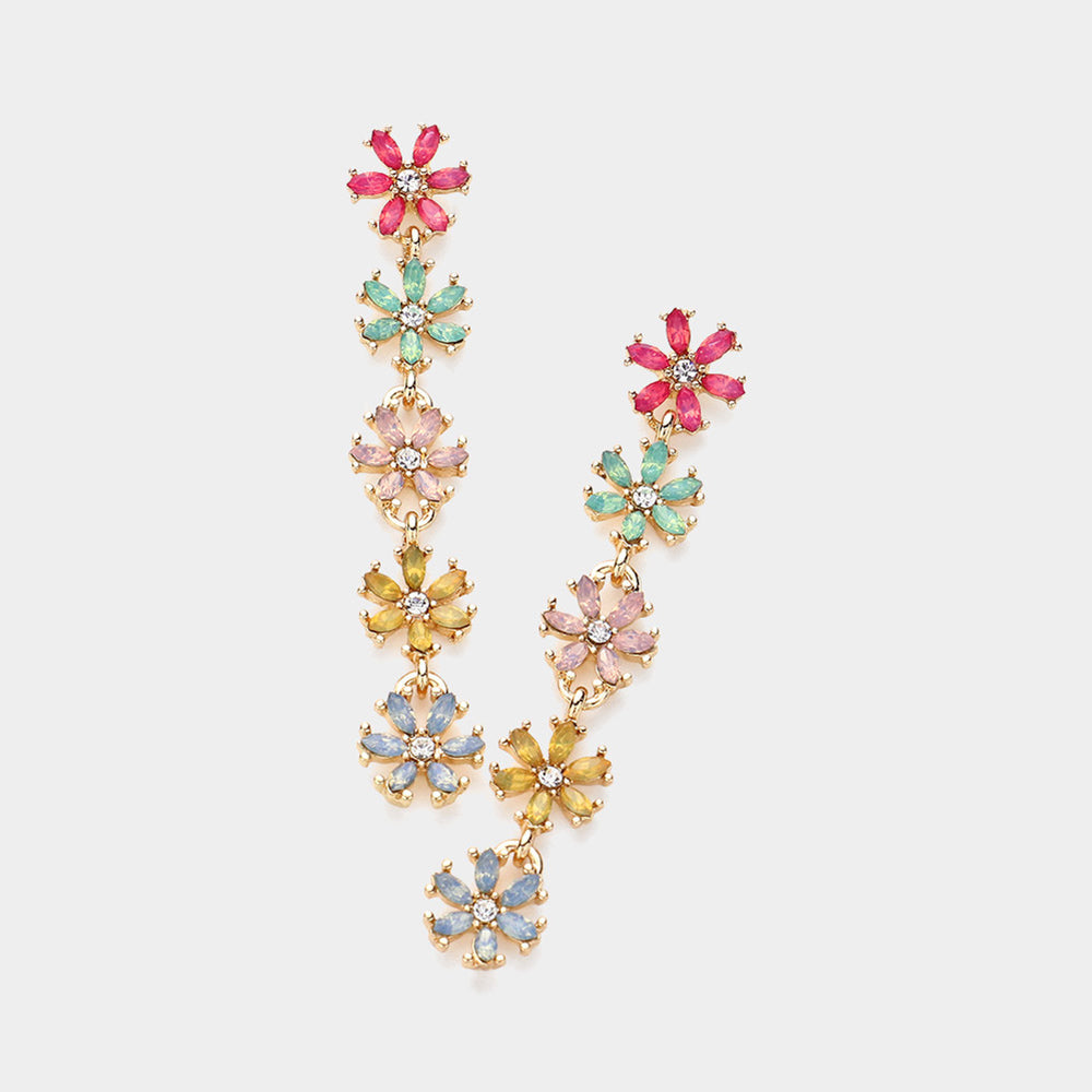 Flower Stone Cluster Link Drop Down Earrings