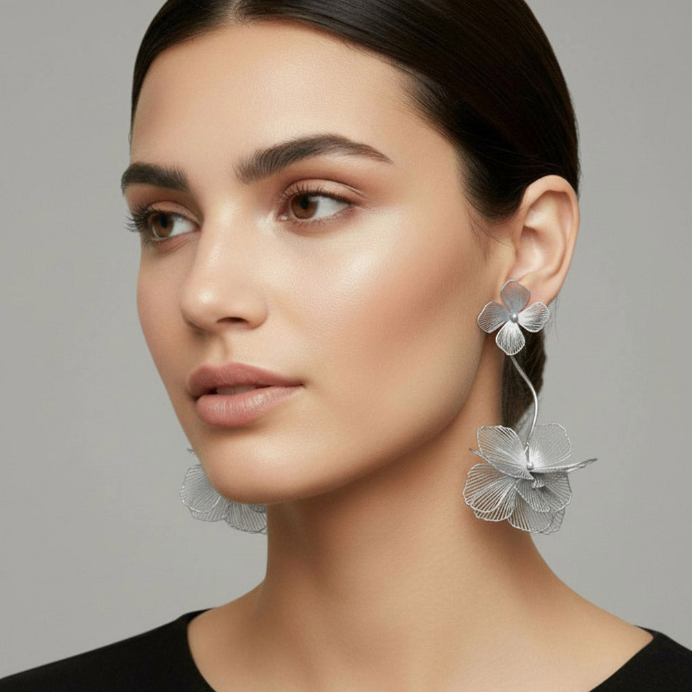 Sculpted Cutout Bloom Drop Statement Earrings