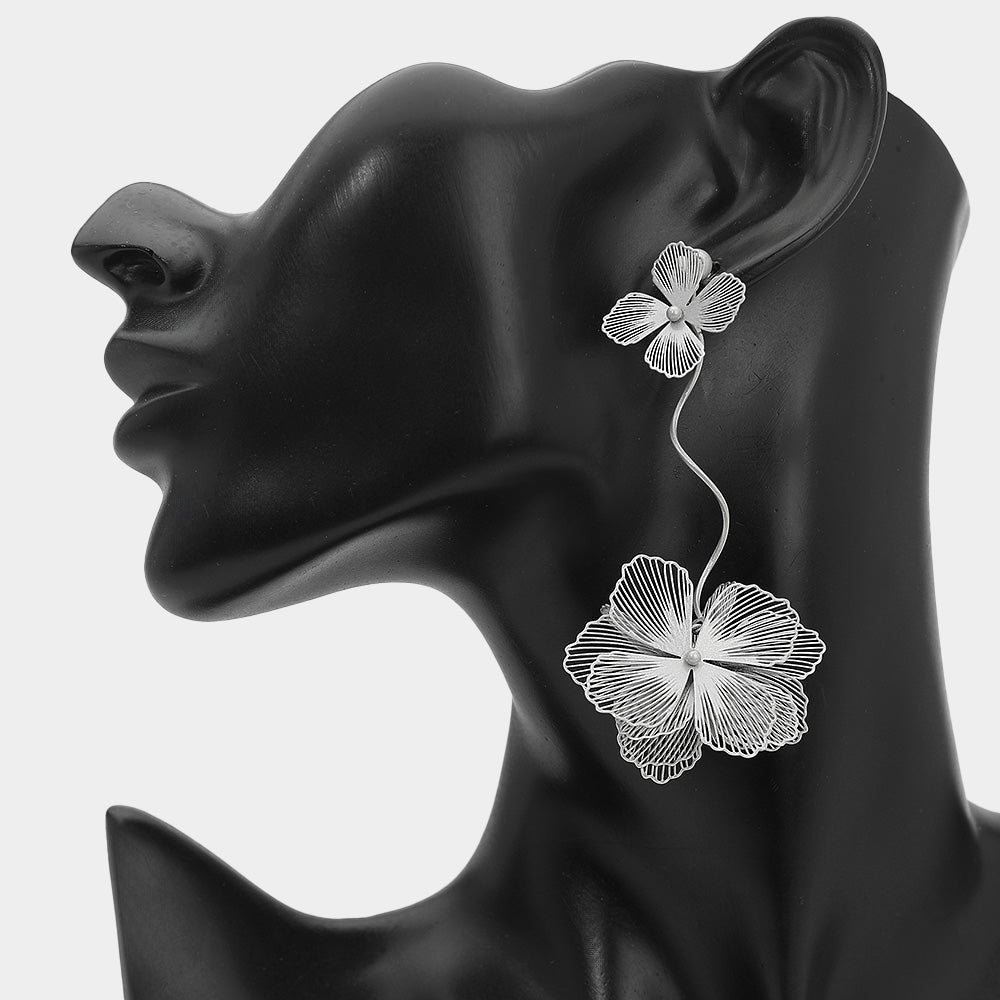 Sculpted Cutout Bloom Drop Statement Earrings