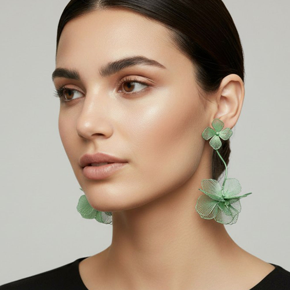 Sculpted Cutout Bloom Drop Statement Earrings