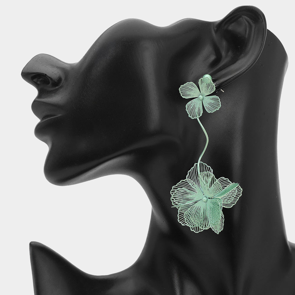 Sculpted Cutout Bloom Drop Statement Earrings