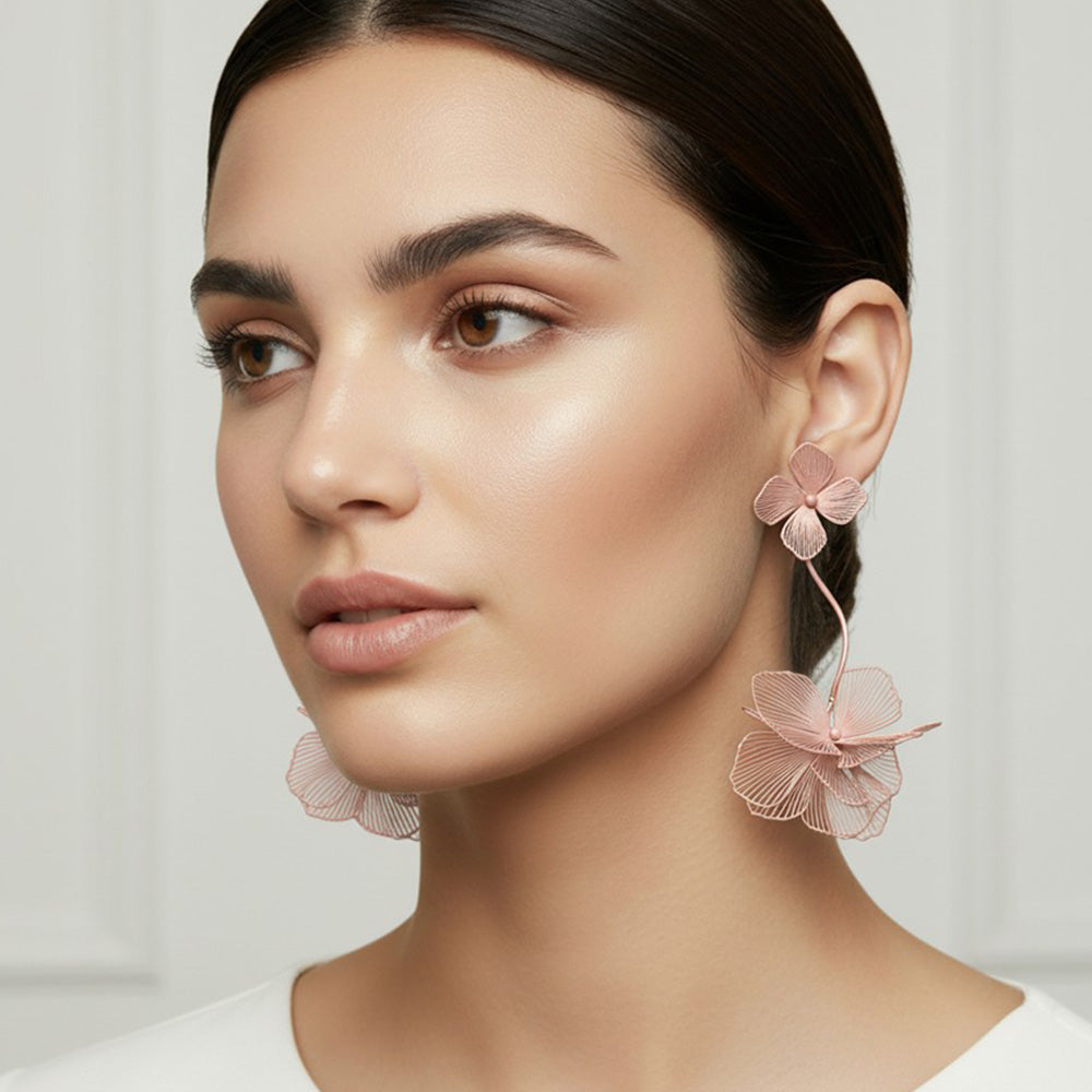 Sculpted Cutout Bloom Drop Statement Earrings