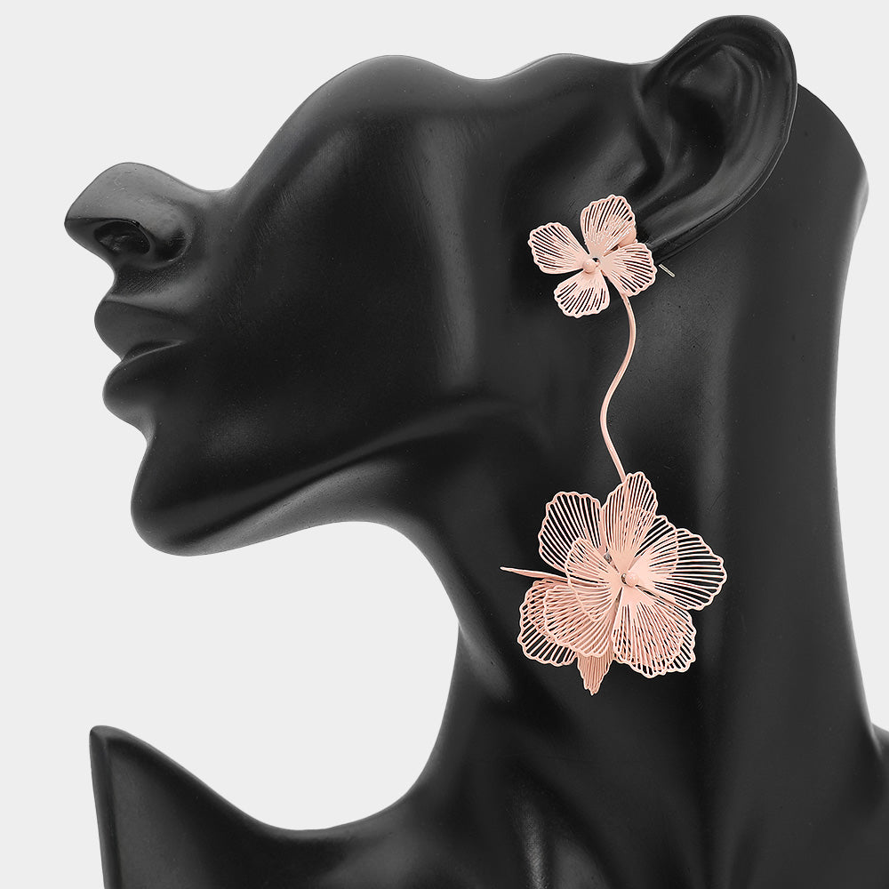 Sculpted Cutout Bloom Drop Statement Earrings