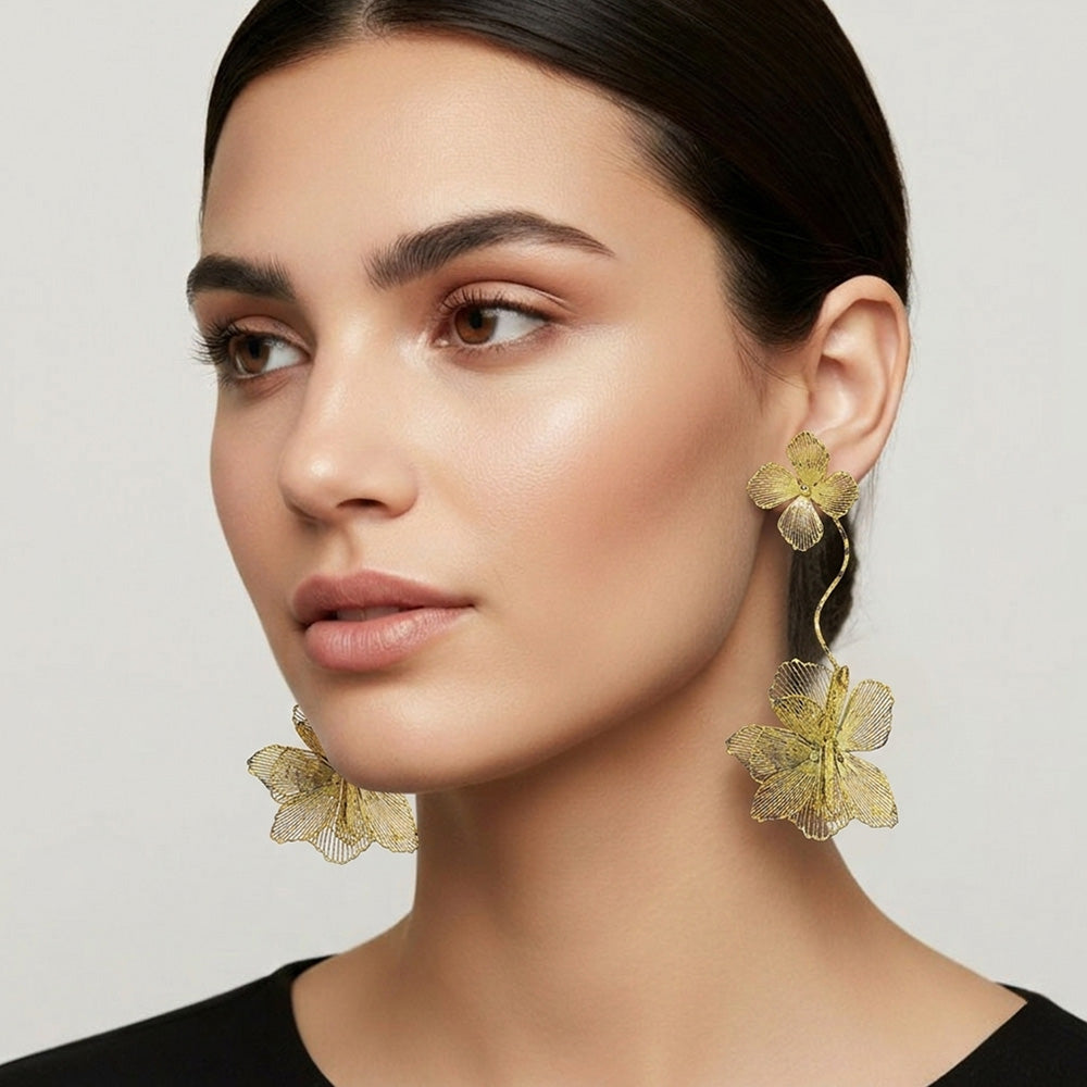 Sculpted Cutout Bloom Drop Statement Earrings