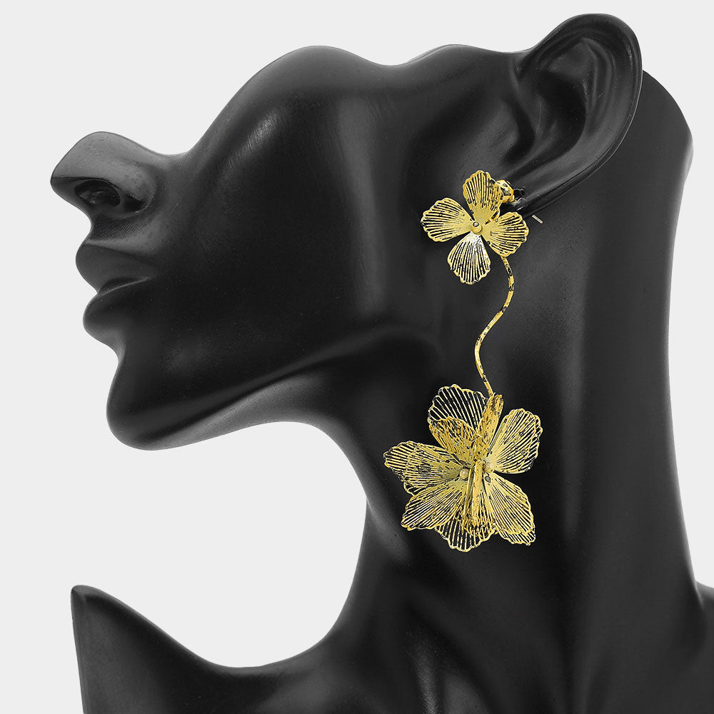 Sculpted Cutout Bloom Drop Statement Earrings