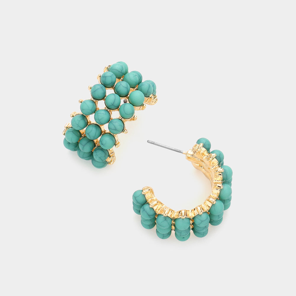 Natural Stone Cluster Hoop Earrings