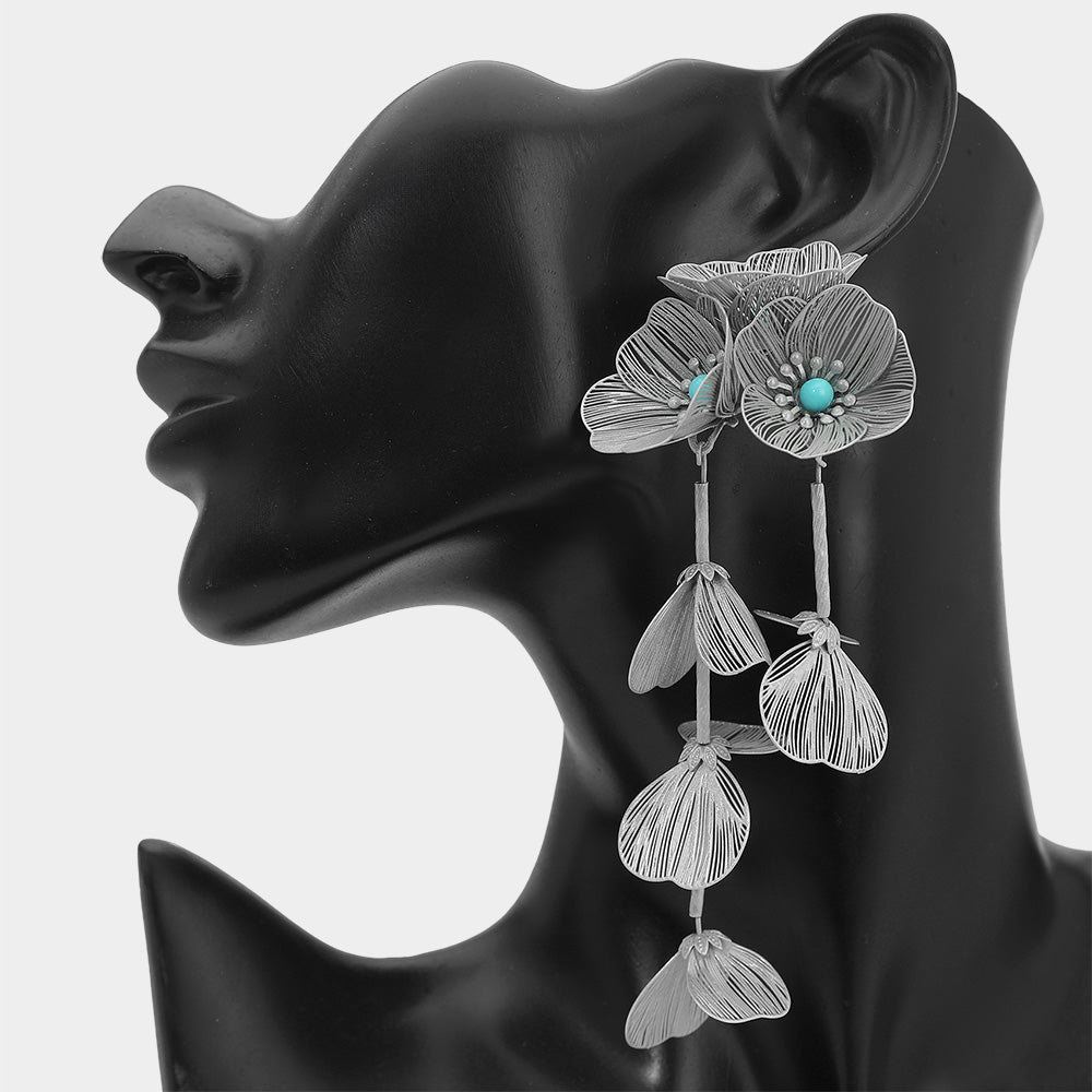 Bold Cutout Floral Drop Statement Earrings