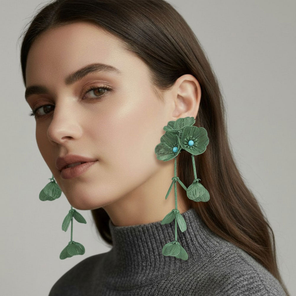 Bold Cutout Floral Drop Statement Earrings