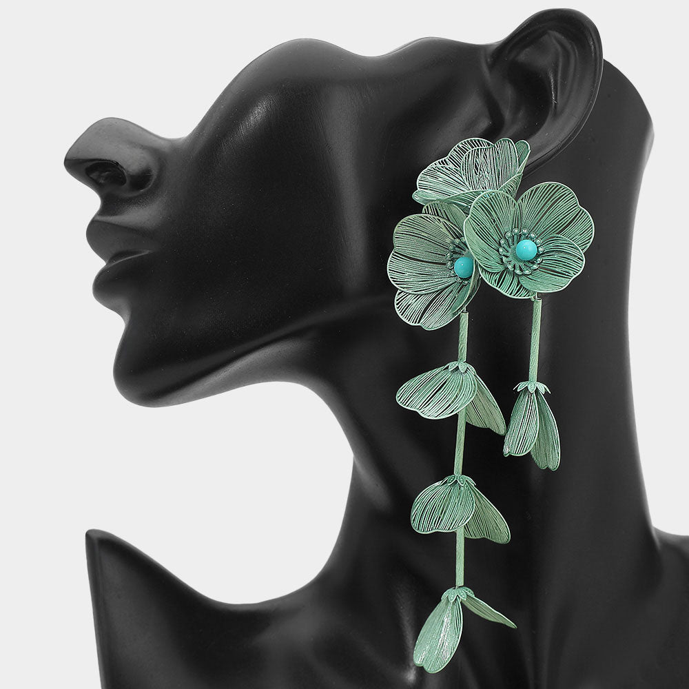 Bold Cutout Floral Drop Statement Earrings