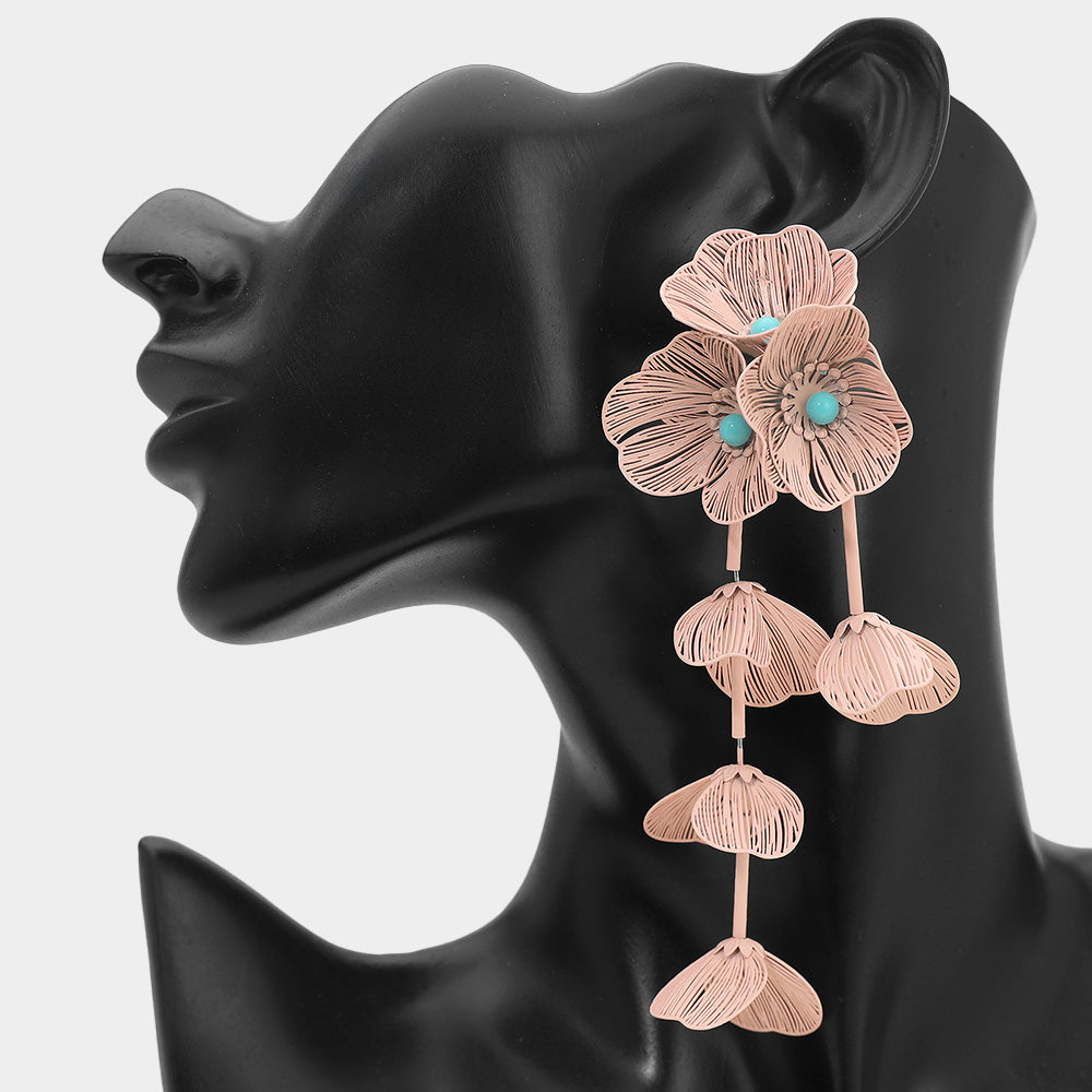Bold Cutout Floral Drop Statement Earrings