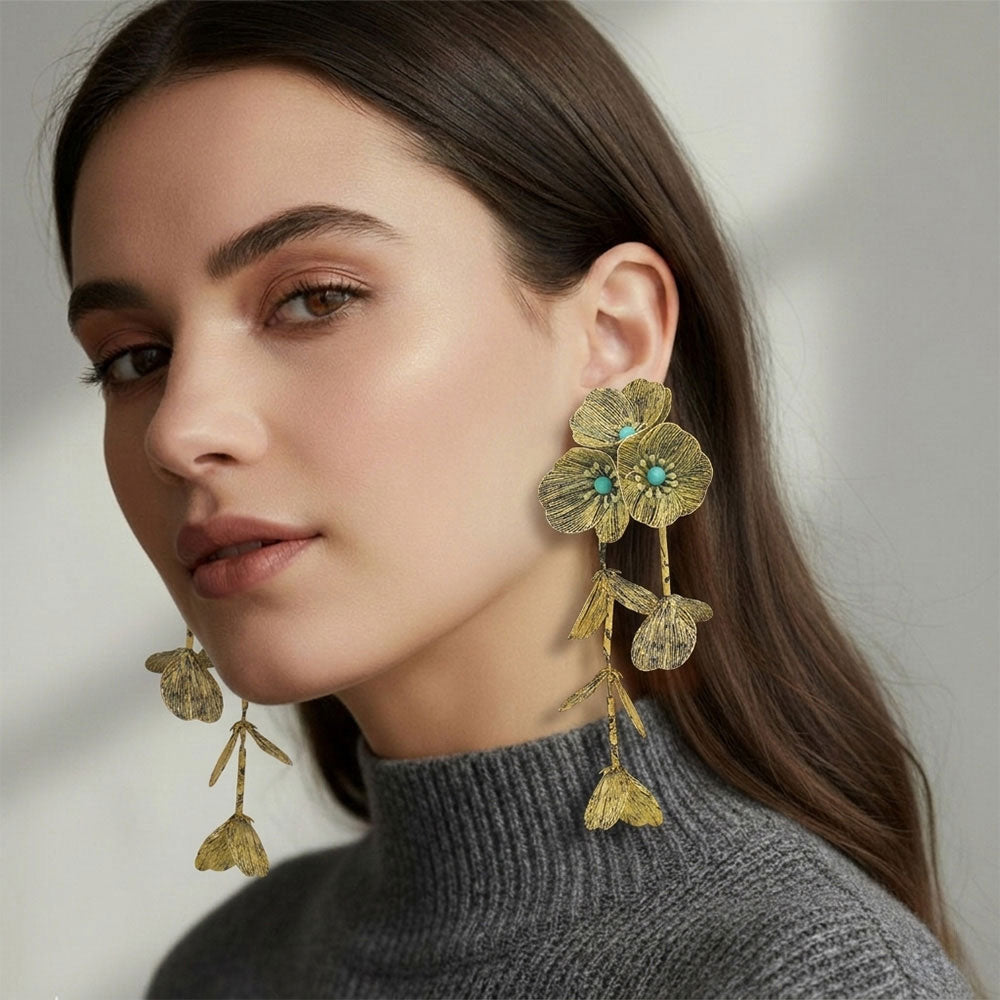 Bold Cutout Floral Drop Statement Earrings