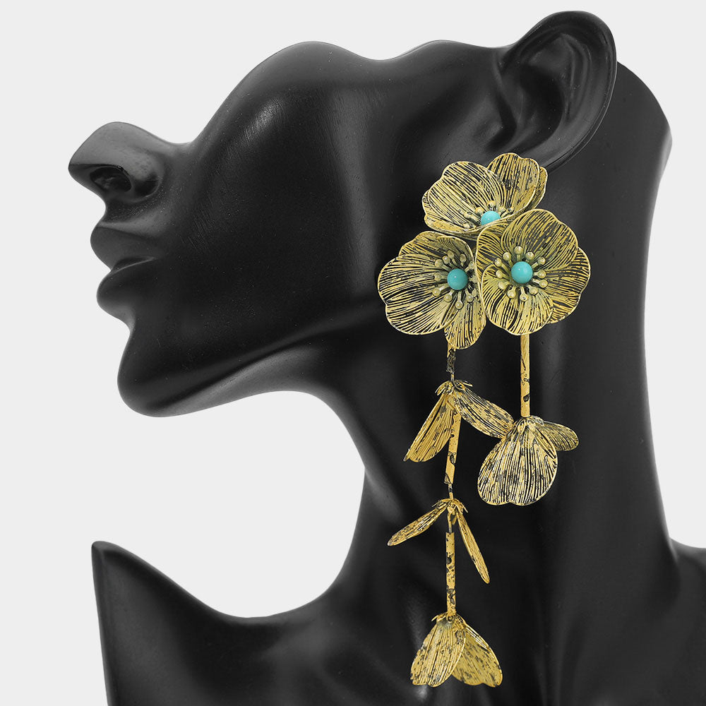 Bold Cutout Floral Drop Statement Earrings