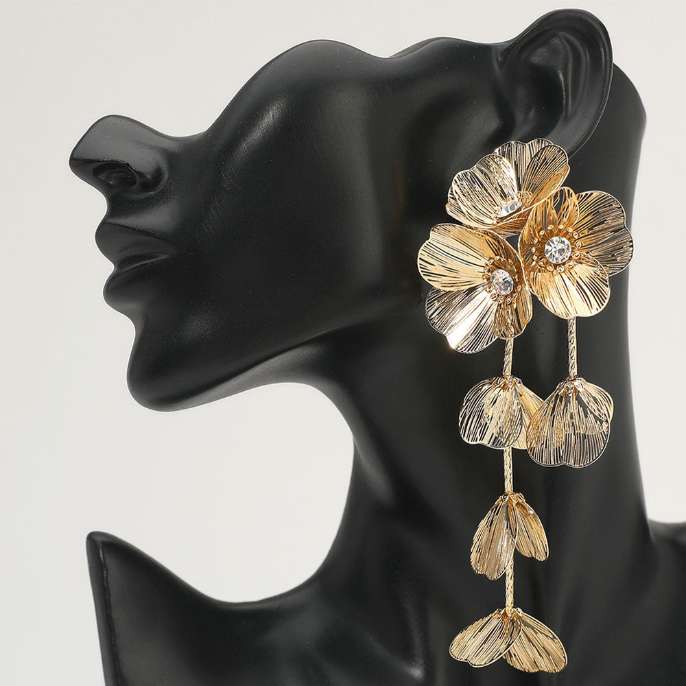 Bold Cutout Floral Drop Statement Earrings