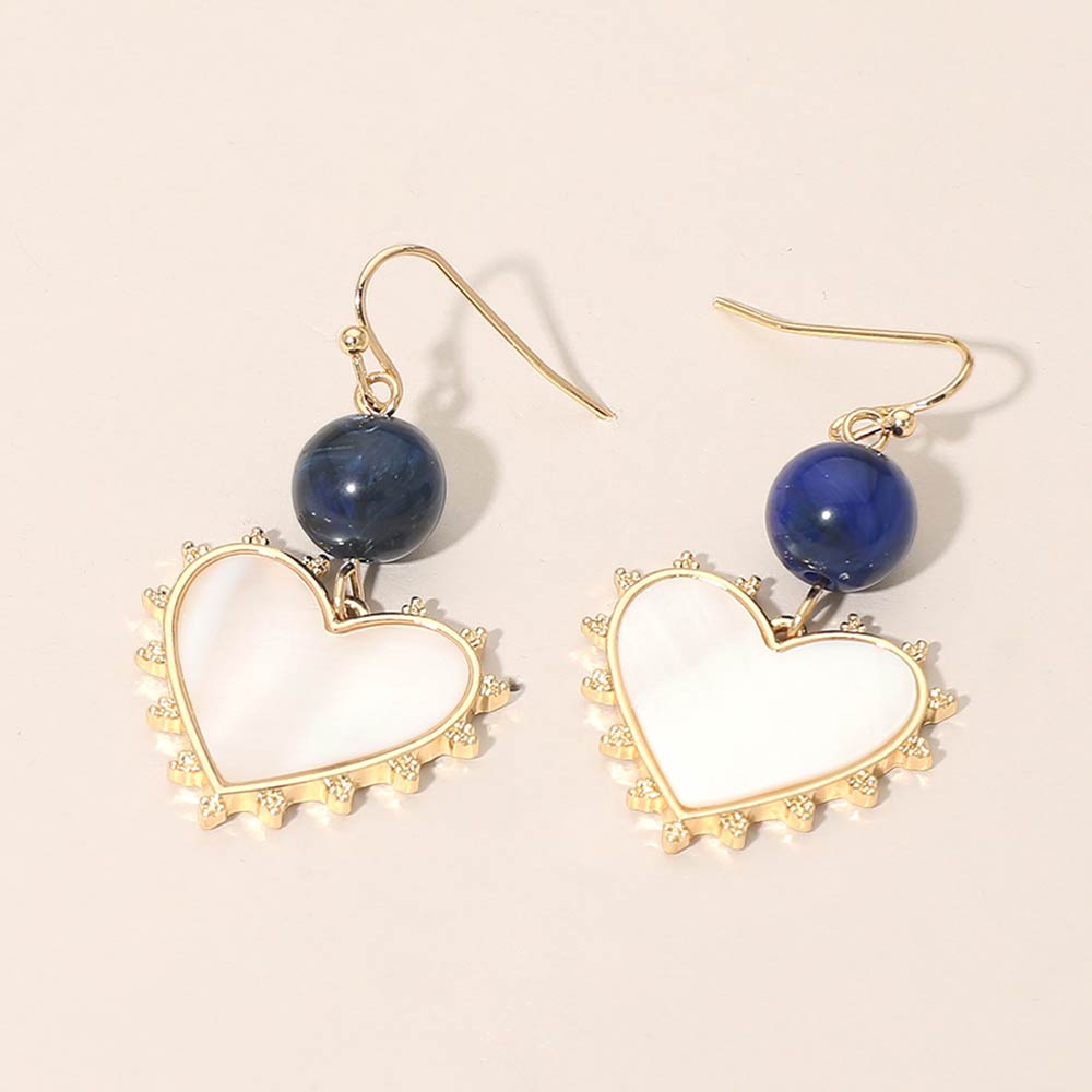 Bead Mother of Pearl Heart Charm Link Drop Earrings