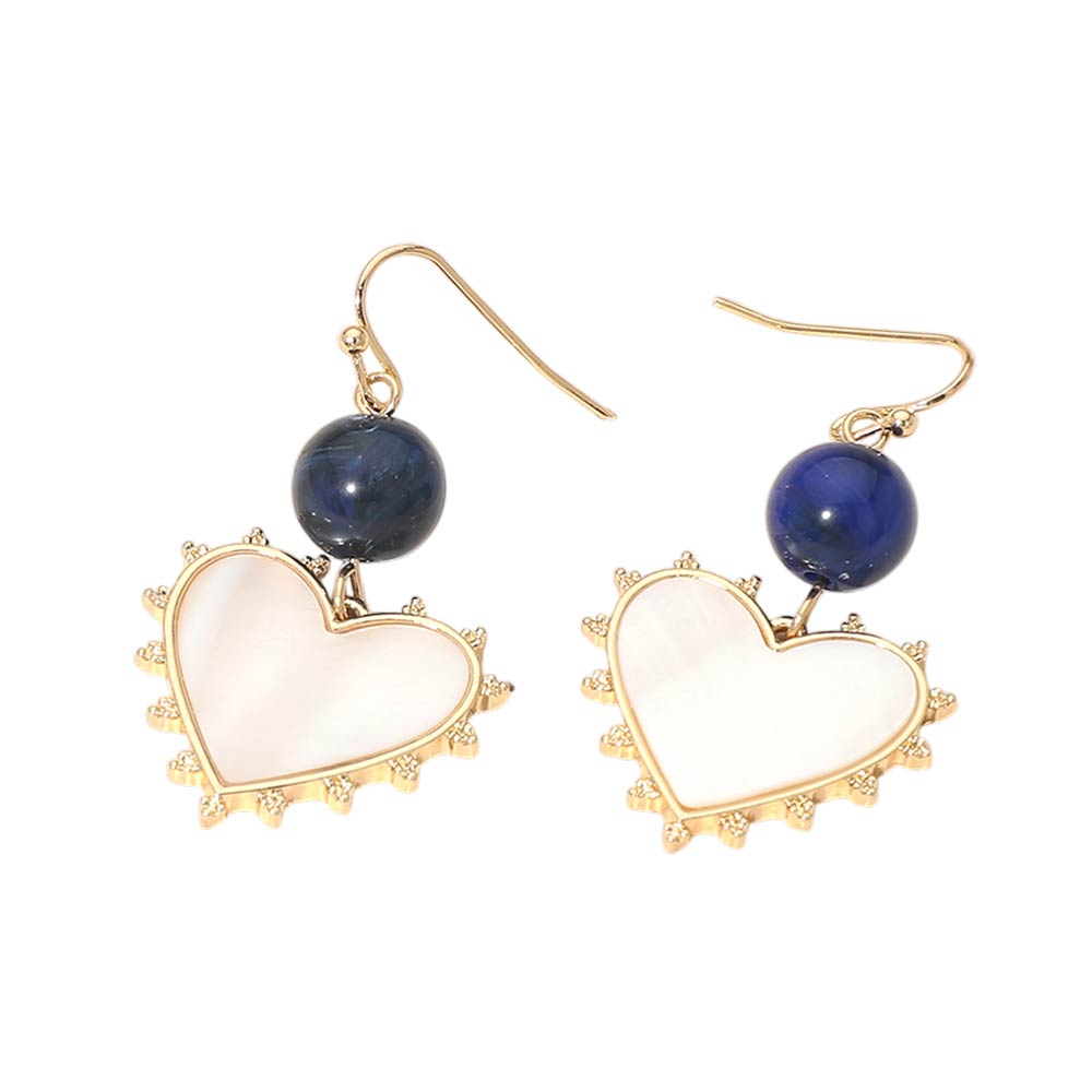 Bead Mother of Pearl Heart Charm Link Drop Earrings