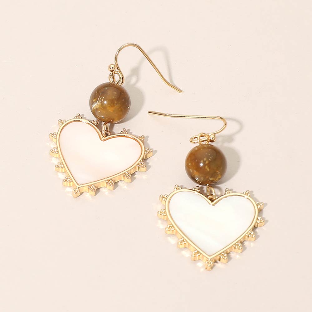 Bead Mother of Pearl Heart Charm Link Drop Earrings