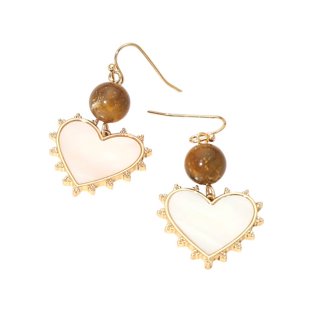 Bead Mother of Pearl Heart Charm Link Drop Earrings