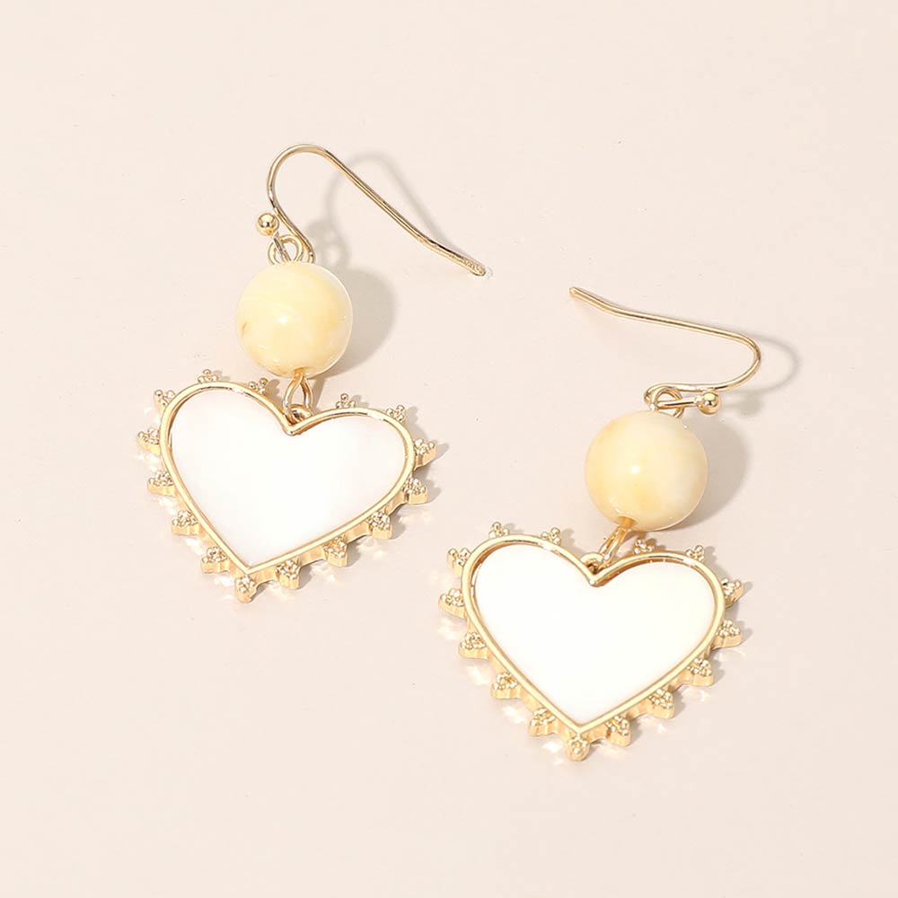 Bead Mother of Pearl Heart Charm Link Drop Earrings