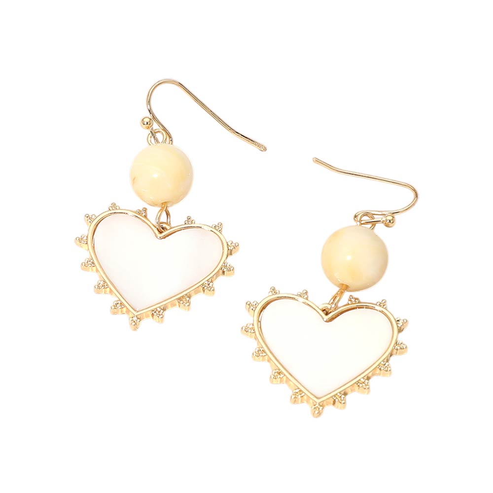 Bead Mother of Pearl Heart Charm Link Drop Earrings