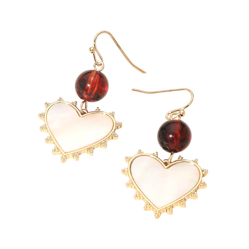 Bead Mother of Pearl Heart Charm Link Drop Earrings
