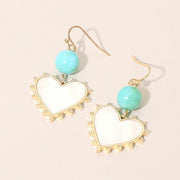 Bead Mother of Pearl Heart Charm Link Drop Earrings