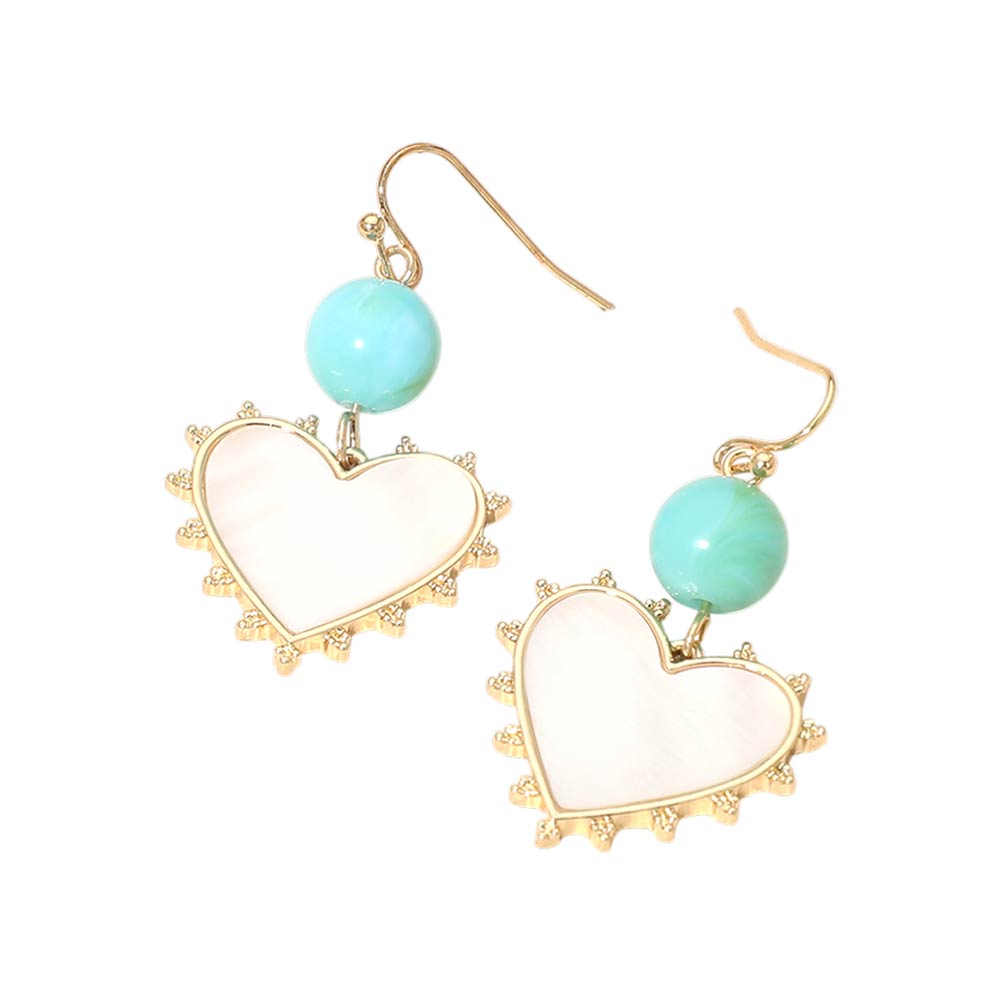 Bead Mother of Pearl Heart Charm Link Drop Earrings