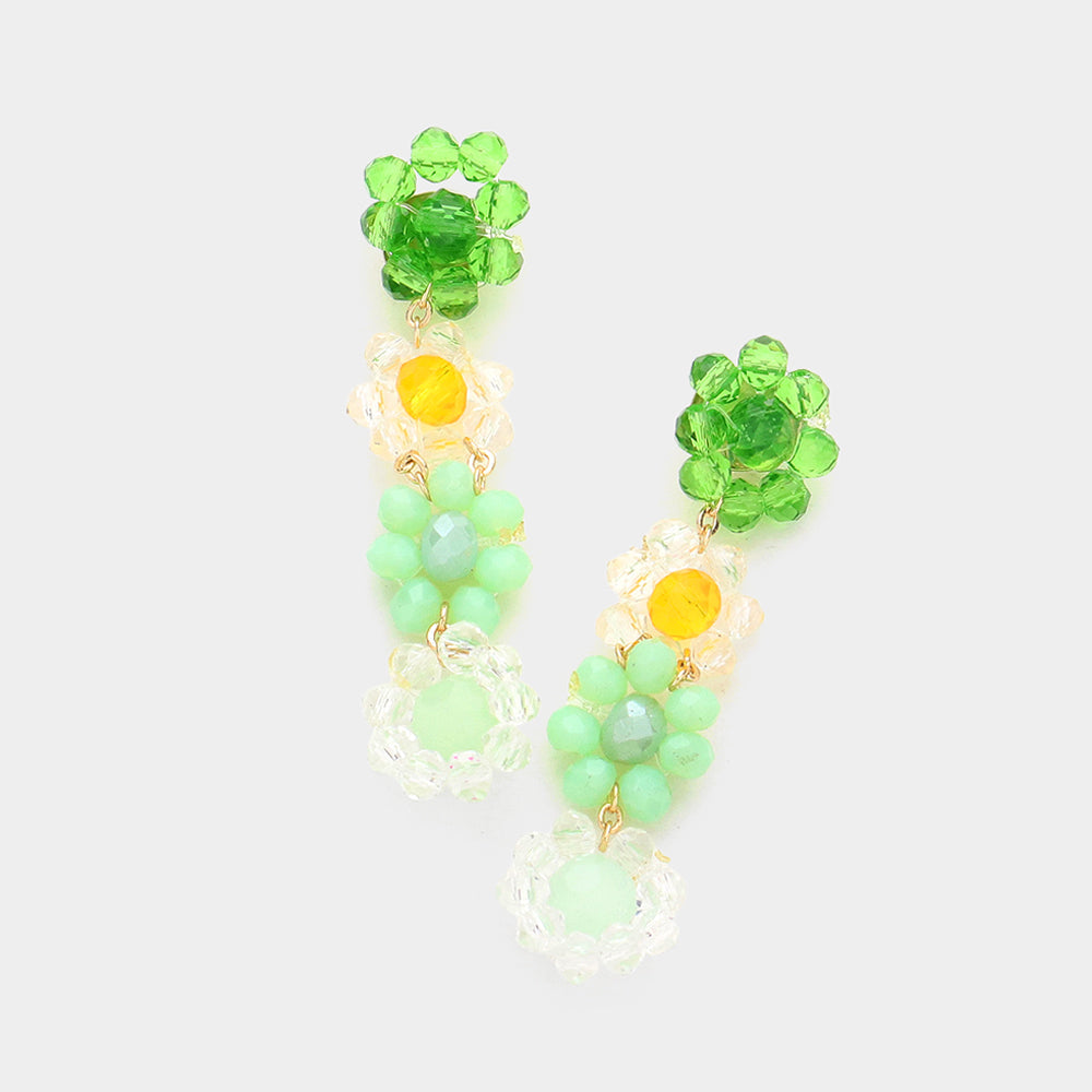 Faceted Beaded Flower Link Dangle Earrings