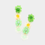 Faceted Beaded Flower Link Dangle Earrings