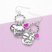 Braided Open Circle Happy Family Enamel Heart Dangle Earrings