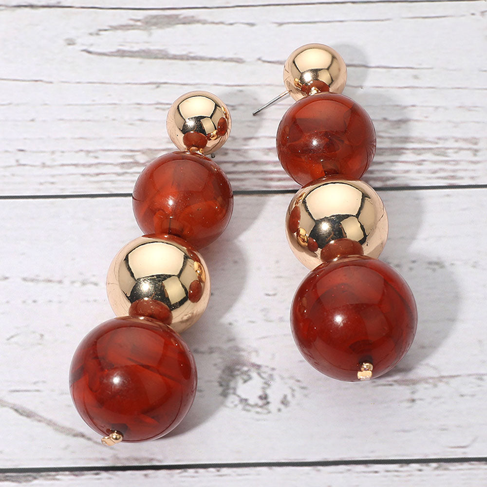 Bold Dual Resin Metal Sphere Drop Earrings
