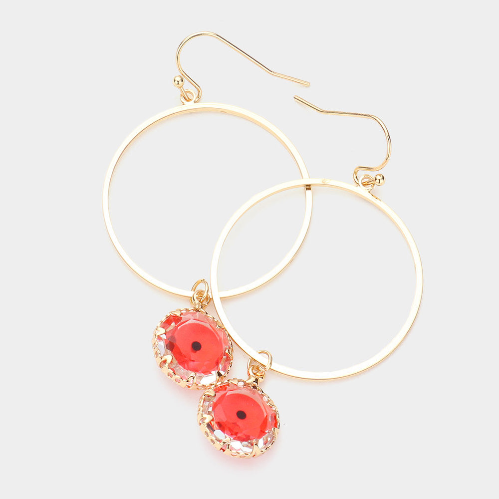 Open Metal Circle Evil Eye Round Bead Link Dangle Earrings
