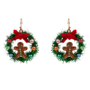 Enamel Gingerbread Christmas Wreath Dangle Earrings