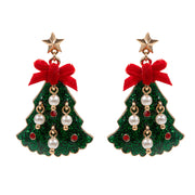 Glittered Enamel Christmas Tree Dangle Earrings