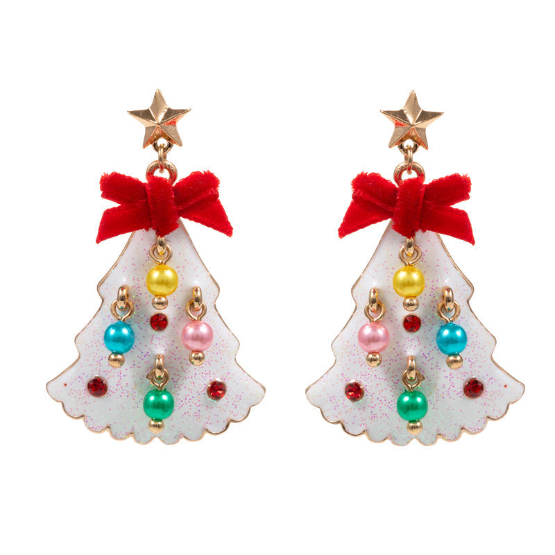 Glittered Enamel Christmas Tree Dangle Earrings