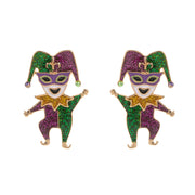 Glittered Enamel Mardi Gras Jester Earrings