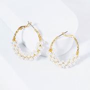 Gold Plated Hypoallergenic Pearl Cluster Beaded Hoop Earrings