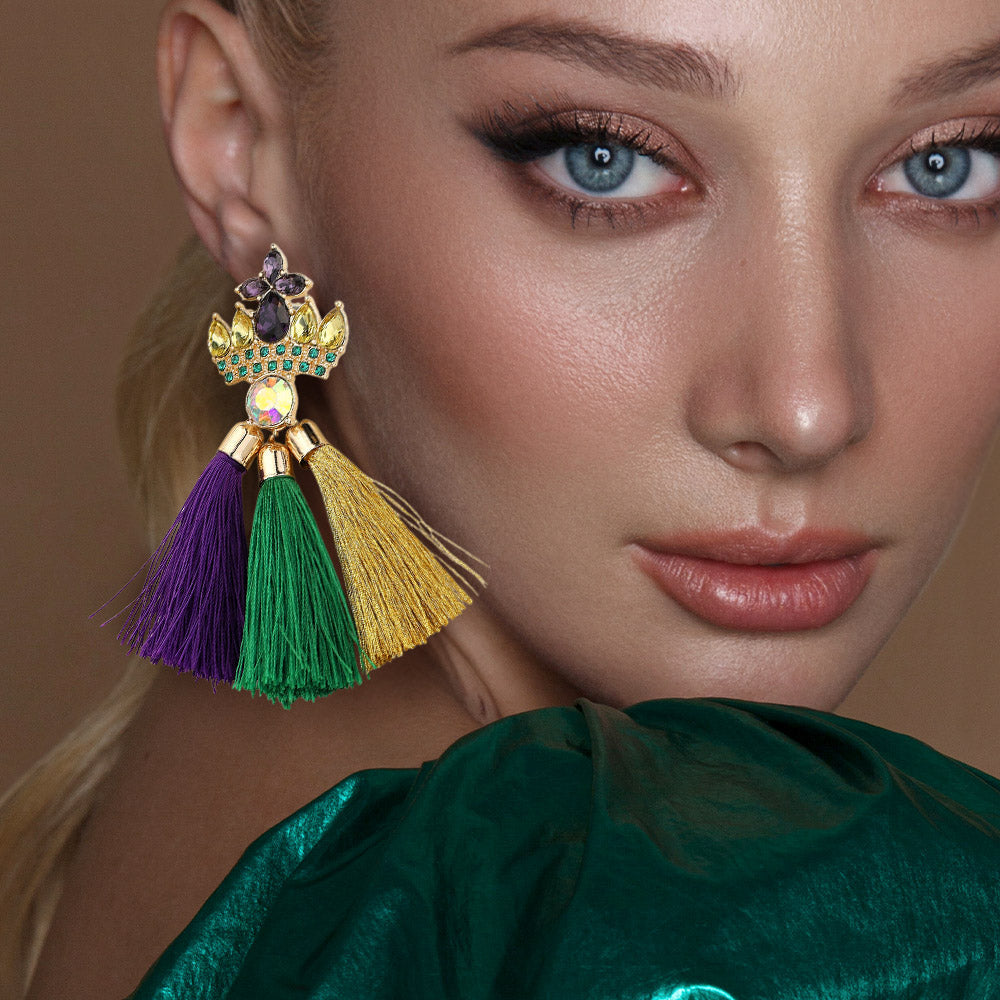 Women's Mardi Gras Tassel Dangle Earrings