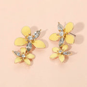 Stone Accent Enamel Double Flower Link Drop Earrings