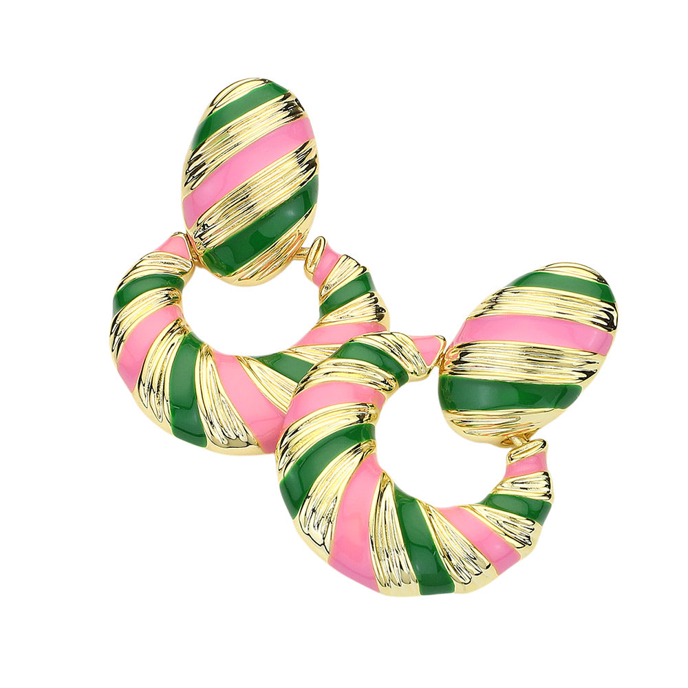 14K gold Dipped Enamel Bold Striped Drop Earrings