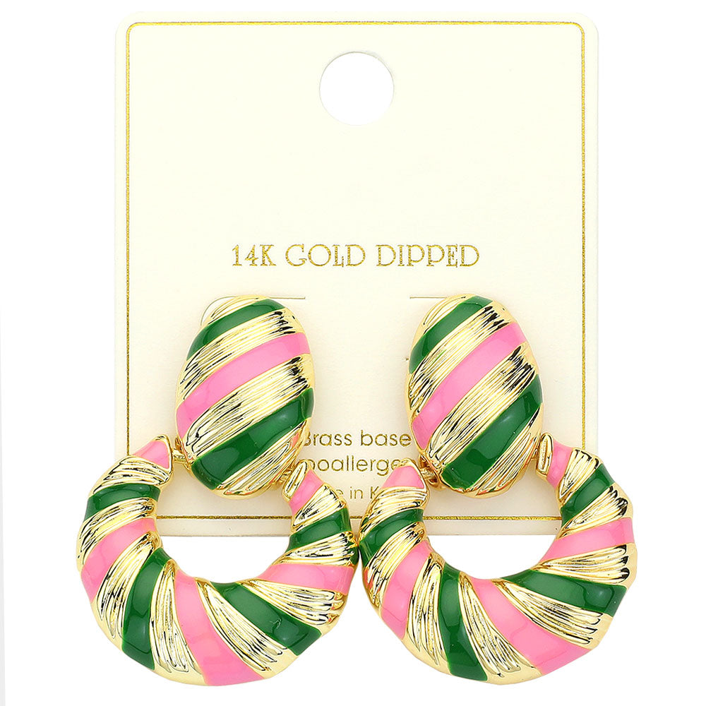 14K gold Dipped Enamel Bold Striped Drop Earrings