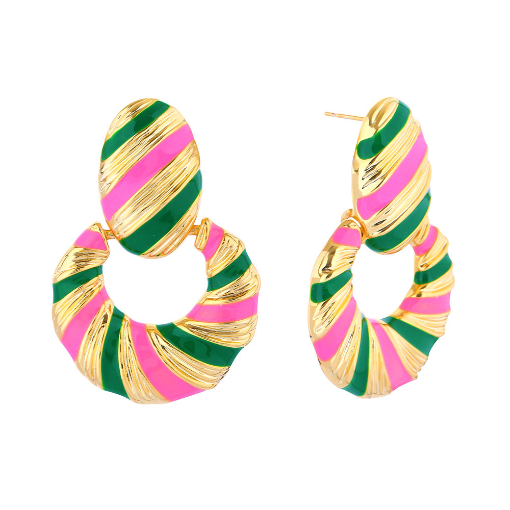 14K gold Dipped Enamel Bold Striped Drop Earrings