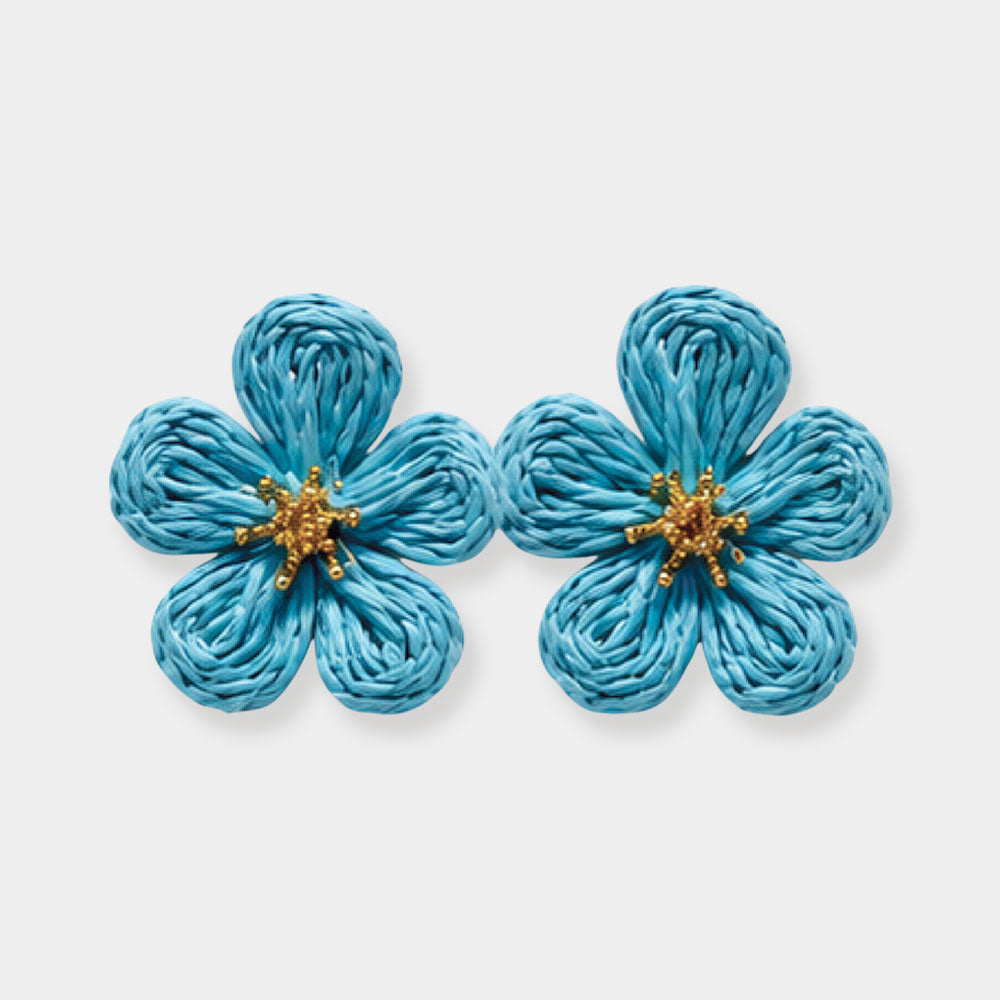 Woven Raffia Flower Earrings