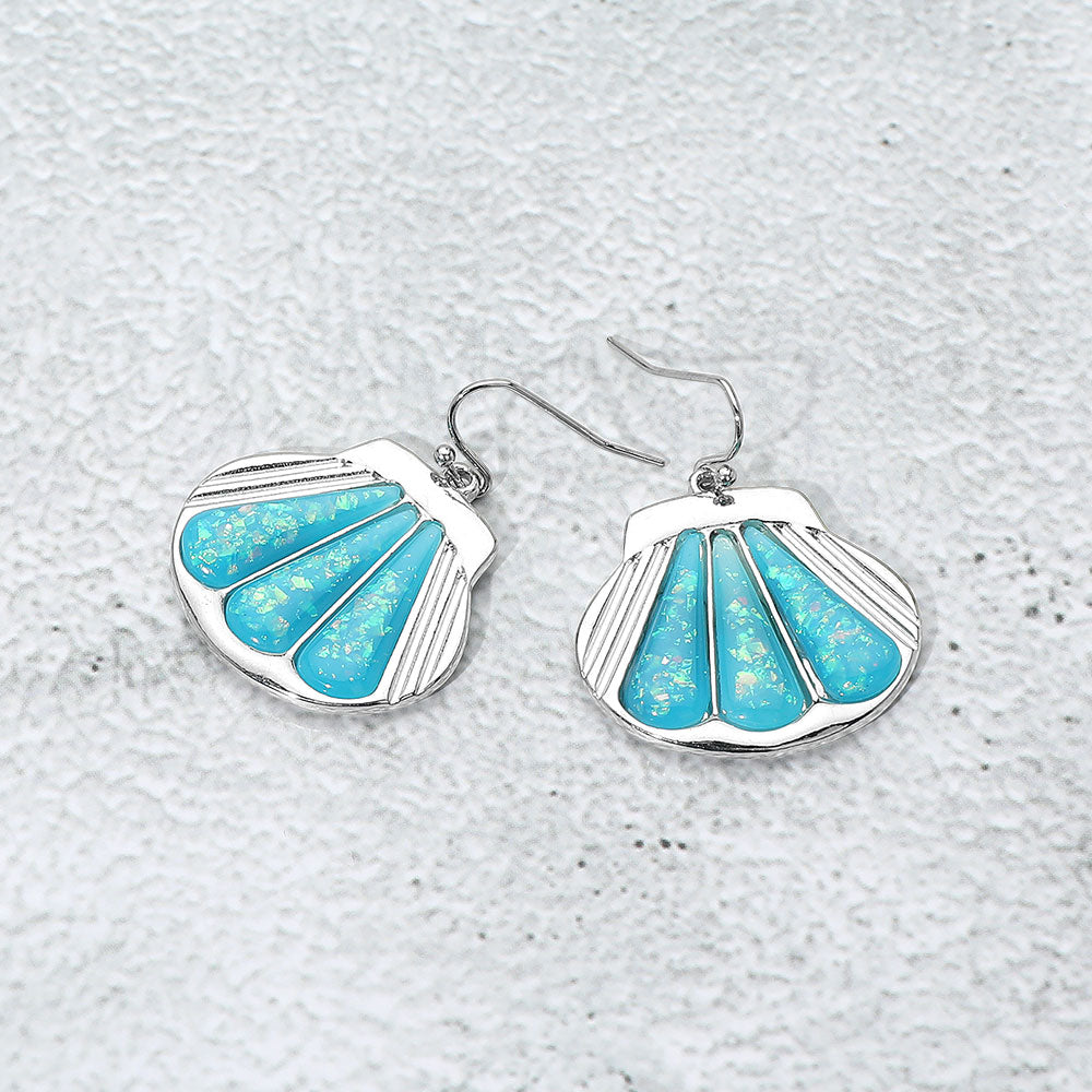 Glittered Enamel Accent Sea Shell Dangle Earrings