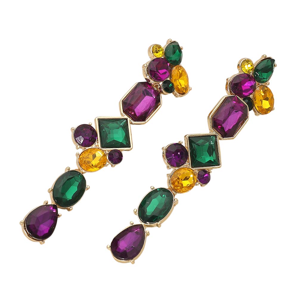 Mardi Gras Geometric Stone Cluster Link Drop Earrings