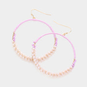 Raffia Faceted Bead Wrapped Open Metal Circle Dangle Earrings